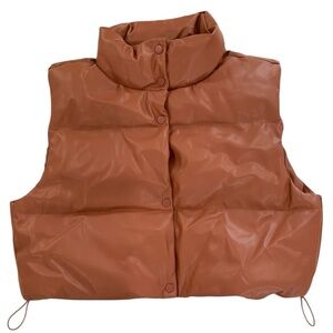 Simply Southern Tan Vegan Leather Puffer Vest NWT | XL | Adjustable Waist